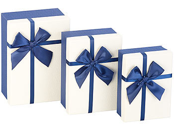 Geschenkset groß klein Mittel Mitgebsel Xmas Kiste kreativ Party Überraschung verschieden Größe: Your Design 3er-Set edle Geschenk-Boxen mit blauer Schleife, 3 verschiedene Größen