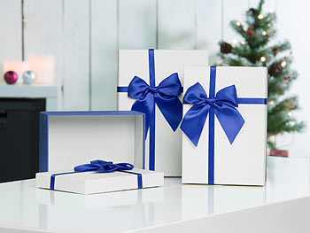 Your Design 6er-Set edle Geschenk-Boxen mit blauer Schleife, 3 verschiedene Größen