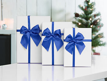 Your Design 3er-Set edle Geschenk-Boxen mit blauer Schleife, 3 verschiedene Größen