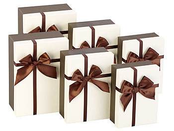 Geschenk Karton: Your Design 6er-Set edle Geschenk-Boxen mit brauner Schleife, 3 Größen
