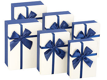 Geschenk Kartons: Your Design 6er-Set edle Geschenk-Boxen mit blauer Schleife, 3 verschiedene Größen