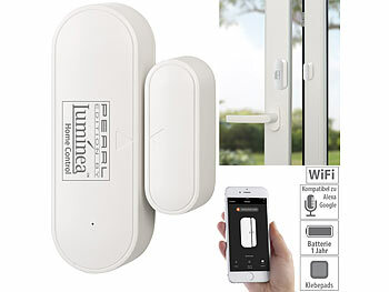 Türsensor: Luminea Home Control WLAN-Tür- und Fensteralarm mit weltweitem App-Zugriff, Sprachsteuerung