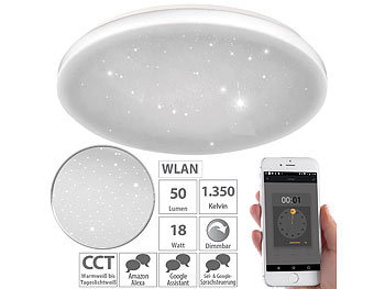 WLAN LED Lampe: Luminea Home Control Smarte WLAN-Sternen-Deckenleuchte mit CCT-LEDs, 18 W, 1350 lm, Ø 34 cm