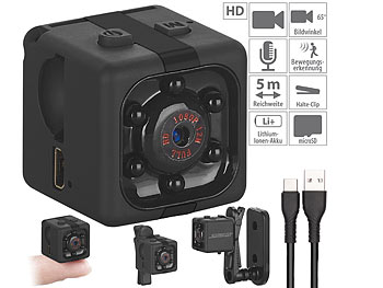 Mini Cam: Somikon HD-Micro-Videokamera & Webcam, HD 720p, mit Bewegungserkennung & Akku