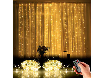 LED Vorhänge: Lunartec 2er-Set LED-Lichtervorhang, 300 LED, Fernbedienung, 3 x 3 m, warmweiß