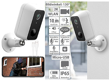 IP Kamera Outdoor: VisorTech Outdoor-IP-Überwachungskamera, 2K, Akku-Betrieb, WLAN & App, IP65
