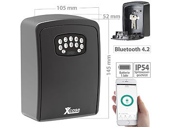 Schlüsselsafe: Xcase Mini-Schlüssel-Safe SAF-100.app mit Bluetooth und App, IP54