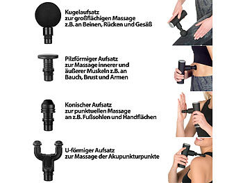 newgen medicals Kompaktes Akku-Hand-Massagegerät mit 4 Aufsätzen & 4 Stufen, 26 Watt