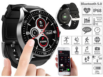 IP68 Smart Watch App: St. Leonhard Smartwatch mit Always-On-Display, Bluetooth, App, Herzfrequenz, IP68