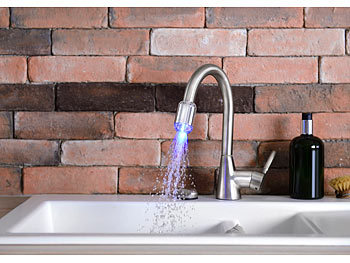 infactory Dynamo-LED-Wasserhahnaufsatz zur Temperaturkontrolle, leuchtet farbig