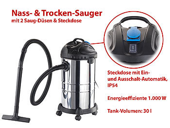 Sichler Nass- & Trocken-Multi-Sauger, Edelstahlbehälter, Steckdose, 1000W, 30l