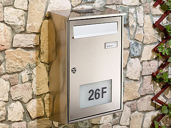 Lunartec Edelstahl-Briefkasten mit Solar-Leucht-Hausnummer