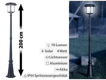 Lunartec LED-Gartenlaterne mit 4-Watt-Solarpanel, 8 LEDs, 70 Lumen, IP44