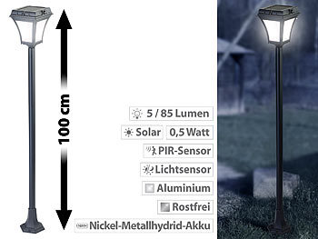 Lunartec Solar-LED-Wegeleuchte mit Bewegungssensor, Aluminum, 0,5-W-Solarpanel