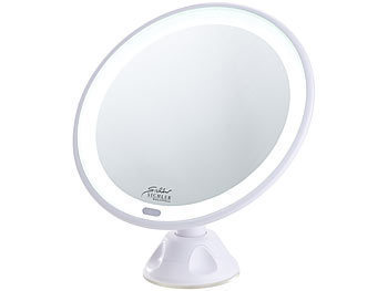 Schminkspiegel mit Licht: Sichler Beauty Saugnapf-Kosmetikspiegel mit LED-Licht und Akku, 5-fache Vergrößerung