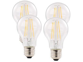 Luminea 4er-Set LED-Filament-Lampen, E27, A++, 6 W, 806 Lumen, 360°, warmweiß