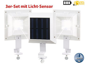 Dachrinnen LED: Lunartec 3er-Set Solar-LED-Dachrinnenleuchte, 20 lm, 0,2 W, Licht-Sensor, weiß
