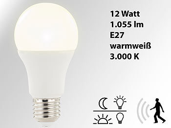 Luminea LED-Lampe mit Radar-Bewegungs- und Lichtsensor, 12 W, E27, warmweiß