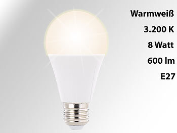 Luminea LED-Lampe, E27, 8 Watt, 600 Lumen, 270°, warmweiß, 4er-Set