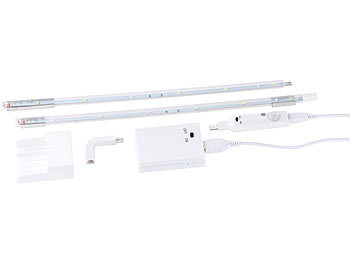 Lunartec 2er-Set LED-Leisten mit Winkel-Verbindung, PIR-Sensor, 120 lm, 12 LEDs