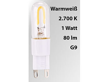 Luminea LED-Filament- Stiftsockellampe G9, 1 W, 80 lm, 2.700 K, warmweiß, 360°