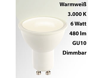 Luminea LED-Spot GU10, 6 Watt, 480 Lumen, A+, warmweiß 3.000 K, 10er-Set