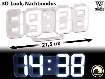 Lunartec Große Digital-LED-Tisch- & Wanduhr, 7 Segmente, dimmbar, Wecker, 21 cm