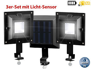 LED Dachrinne: Lunartec 3er-Set Solar-LED-Dachrinnenleuchten, 6 SMD-LEDs, 20 lm, IP44, schwarz