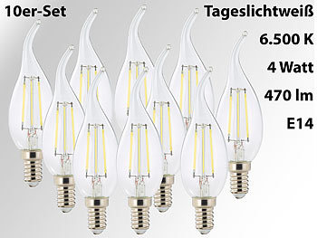 Luminea LED-Filament-Kerze, Ba35, E14, 470 lm, 4 W, 360°, 6.500 K, 10er-Set