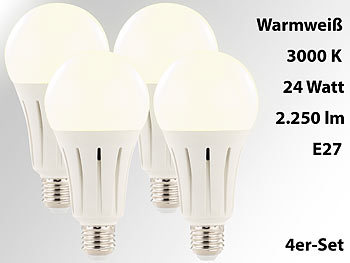 Glühbirnen: Luminea High-Power-LED-Lampe E27, 23 Watt, 2.400 Lumen, 3000 K, 4er-Set