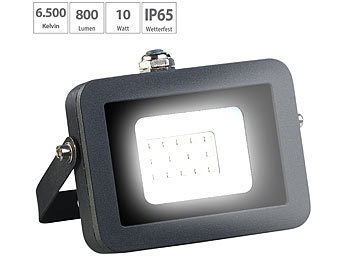 Baulampe: Luminea Wetterfester LED-Fluter, 10 W, 900 lm, IP65, 6.500 K, tageslichtweiß