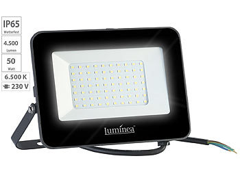 Arbeitsleuchte LED: Luminea Wetterfester LED-Fluter, 50 W, 4.500 lm, IP65, 6.500 K, tageslichtweiß