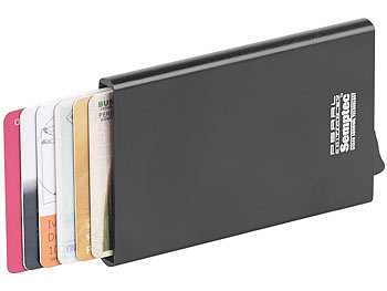 Kartensafe: Semptec RFID-Kartenetui, Aluminium, Auswurf-Mechanismus, für EC-Karten u.v.m.