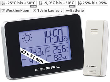 PEARL Wetterstation mit Funkwecker, Thermo-/Hygrometer und Funk-Außensensor