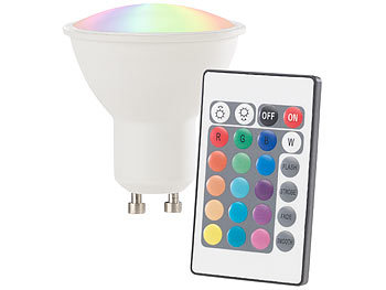 Luminea LED-Spot GU10, 4 Watt, 300 lm, A+, RGB & WW 3000 K, Fernbed., 4er-Set