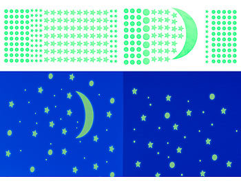 Leuchtsterne: infactory Phosphoreszierende Sternenhimmel-Wandsticker, 300er-Set, für Raufaser