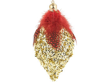 infactory 12er-Set Weihnachtsbaum-Kugeln mit Pailletten & Federn, rot und golden