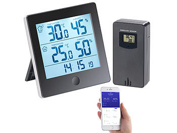 Thermometer, Bluetooth: infactory Thermo-/Hygrometer-Datenlogger mit Außensensor, Bluetooth & App