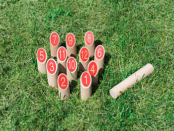 Playtastic Wikinger-Kegel-Spiel aus Massivholz, für draußen, mit Transporttasche