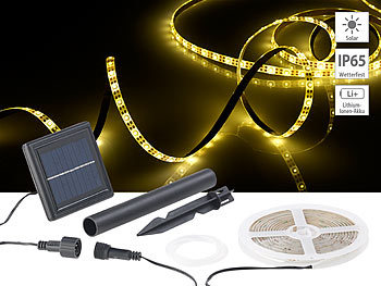 Solar Lichtband Outdoor: Lunartec Solar-LED-Streifen mit 180 warmweißen LEDs, 3 m, wetterfest IP65