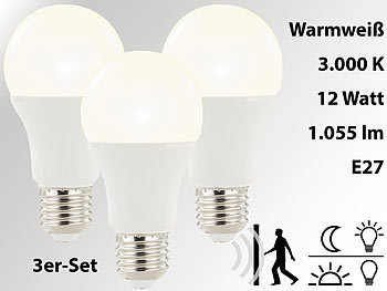 Luminea LED-Lampe mit Radar-Bewegungs- und Lichtsensor, 12 Watt, E27, 3er-Set
