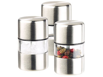 Mini Salzmühle: PEARL Mini-Salz-/Pfeffermühle, Edelstahl, Keramikmahlwerk, 3er-Set