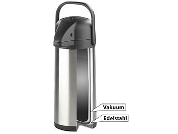 Rosenstein & Söhne Doppelwandige Vakuum-Isolierkanne mit Pumpsystem, Edelstahl, 3 Liter