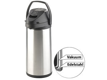 Kaffeekanne: Rosenstein & Söhne Doppelwandige Vakuum-Isolierkanne mit Pumpsystem, Edelstahl, 5 Liter
