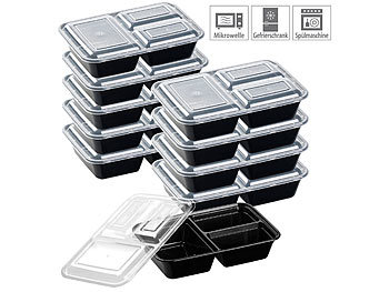 Lebensmittelboxen: Rosenstein & Söhne 10er-Set Lebensmittel-Boxen mit je 3 Trennfächern & Deckel, 1,2 l