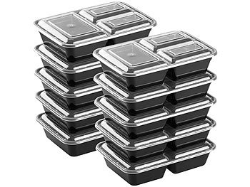 Rosenstein & Söhne 10er-Set Lebensmittel-Boxen mit je 3 Trennfächern & Deckel, 1,2 l