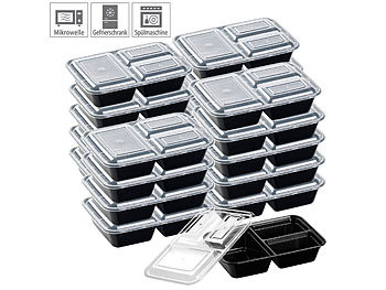 Lebensmittelbox: Rosenstein & Söhne 20er-Set Lebensmittel-Boxen mit je 3 Trennfächern & Deckel, 1,2 l