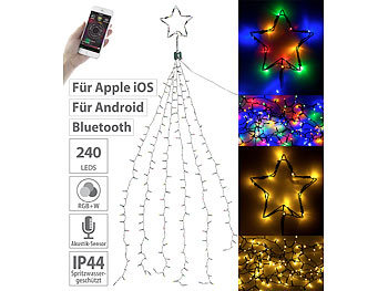 Christbaumschmuck: Lunartec Christbaum-Überwurf-Lichterkette, 240 RGBW-LEDs, Bluetooth & App, IP44
