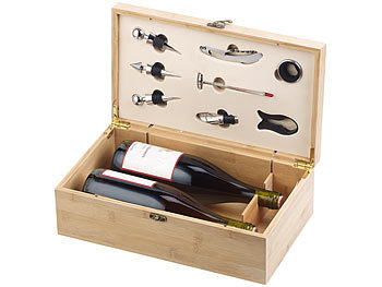 Carlo Milano 9-teiliges Sommelier-Set in edler Holz-Geschenkbox für 2 Weinflaschen