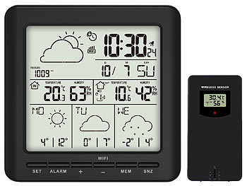 Wetterstation mit Vorhersage: infactory WLAN-Funk-Wetterstation mit Außensensor, LCD-Display, Wettertrend, App